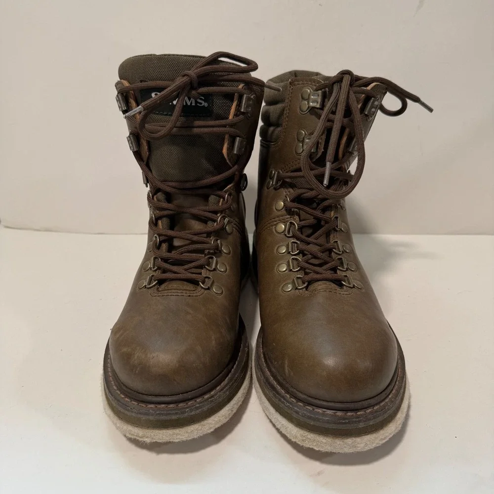 Simms Mens Freestone Wading Boots 8 Brown Felt Sole Fishing River Lace Up